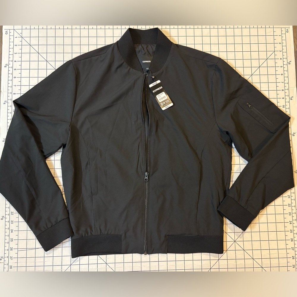 NWT‎ Express Men’s Small Pitch Black Lightweight Bomber Jacket